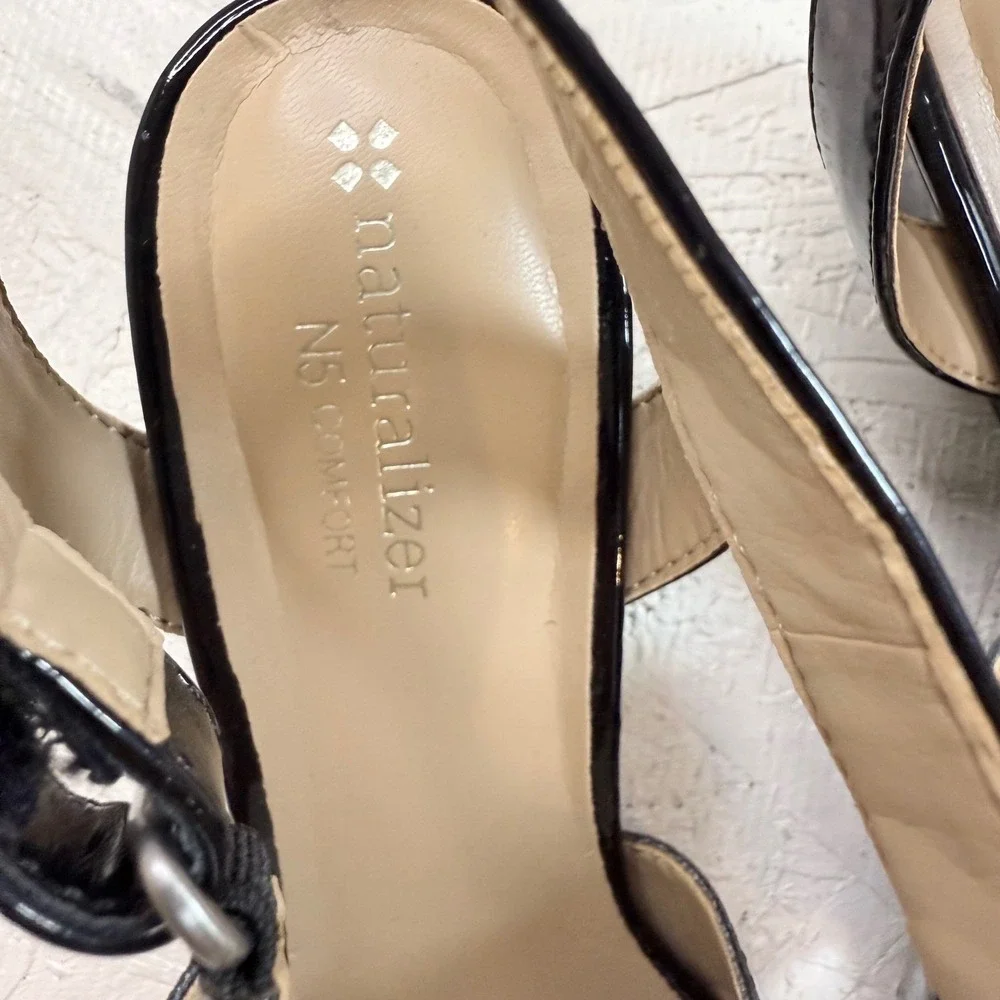 VTG Naturalizer Black Patent Wedge‎ Sandals Women's 7M Slingback